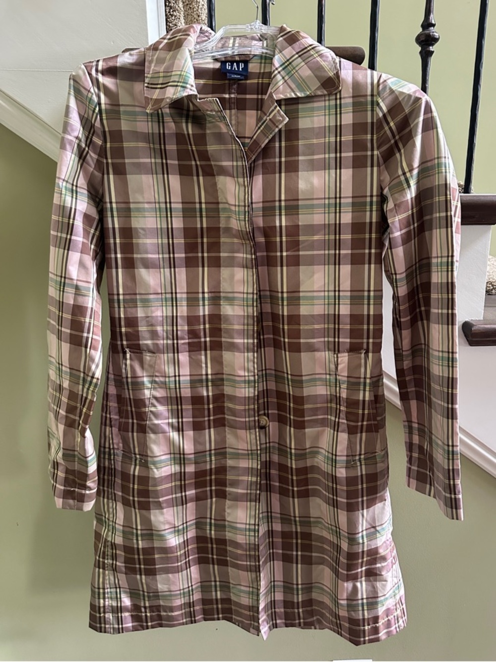 GAP Plaid Raincoat in Brown, Pink & Green